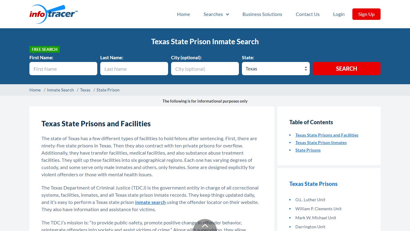 Texas State Prisons Inmate Records Search - InfoTracer